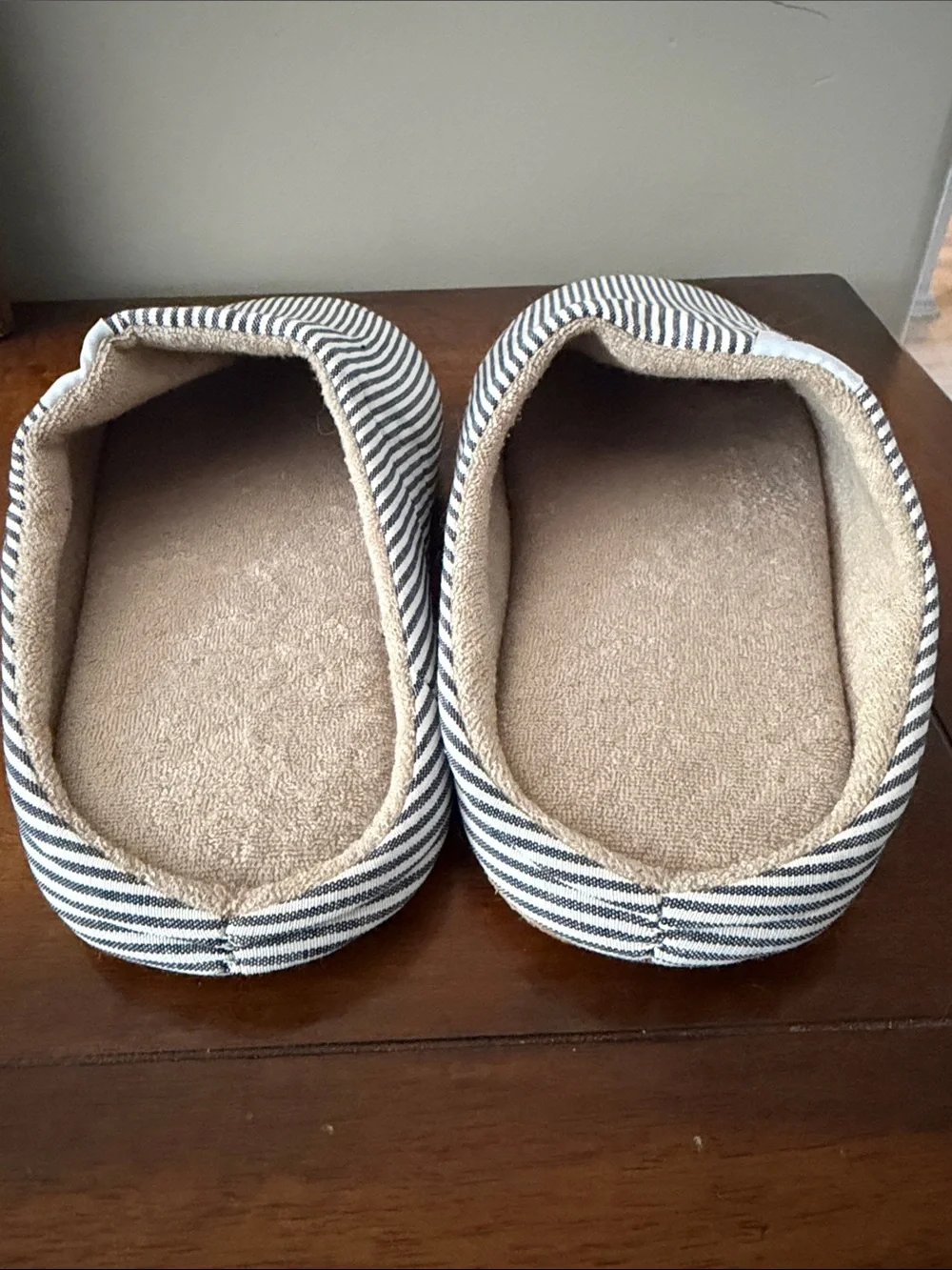 Striped Slip-On House Slippers - Blue & White